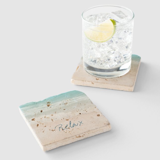 Aqua Ocean Beach Vibes  Stone Coaster (Side)
