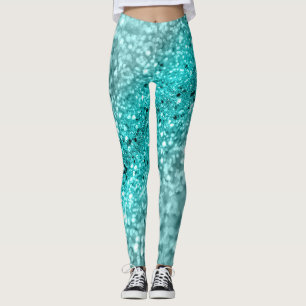 Aqua Ocean Bokeh Glitter #1 (Faux Glitter) #decor  Leggings
