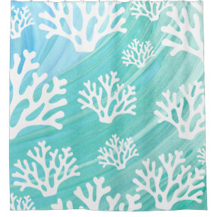 Aqua Ocean Coral Sealife Shower Curtain