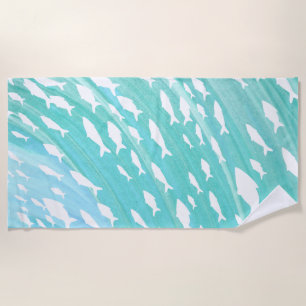 Aqua Ocean Fish Beachy Pattern  Beach Towel