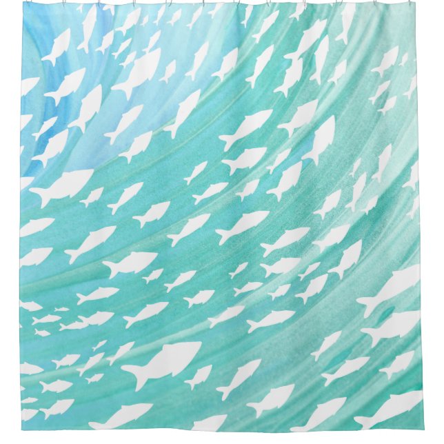 Aqua Ocean Fish Beachy Pattern  Shower Curtain (Front)