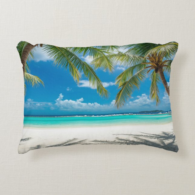 Aqua Ocean Palm Trees Beach Paradise  Decorative Cushion (Front)