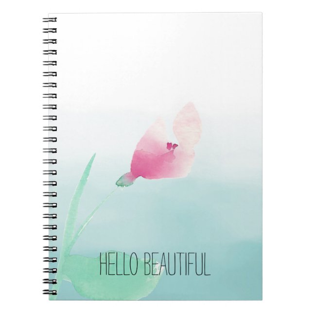 Aqua Ombre Pink Flower Notebook (Front)