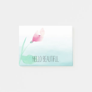 Aqua Ombre Pink Flower Post-it Notes