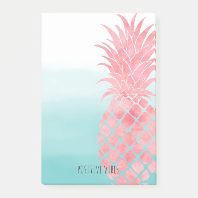 Aqua Ombre Pink Pineapple Post-it Notes (Front)