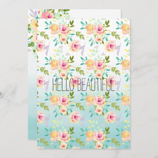 Aqua Ombre Pink Yellow Floral (Front/Back)