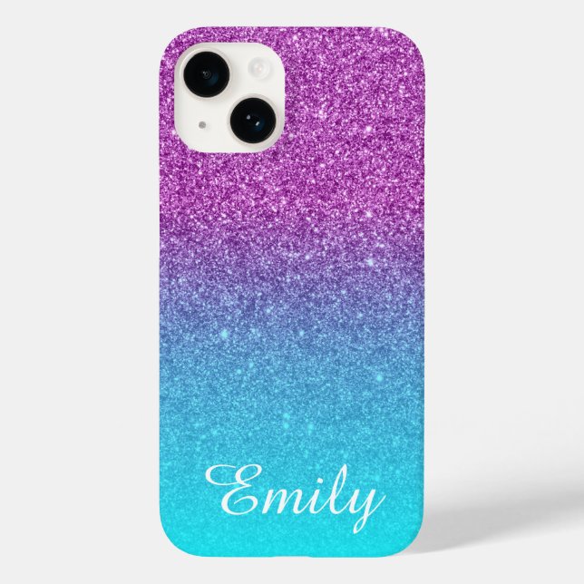 Aqua Ombre Purple Glitter Personalised Case-Mate iPhone Case (Back)