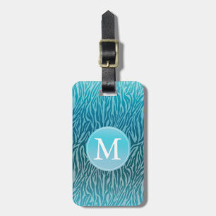 Aqua Ombre Zebra Print Monogram Luggage Tag
