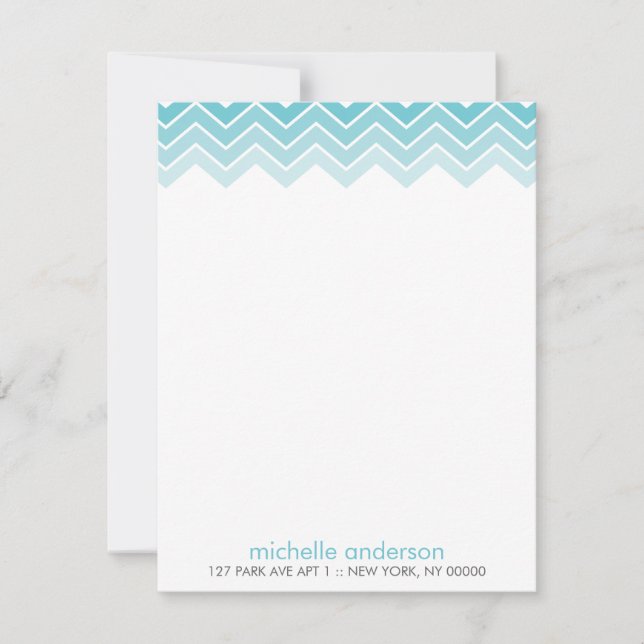 Aqua Ombre Zig Zag Chevron Pattern Note Cards (Front)