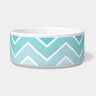 Aqua Ombre Zig Zag Chevron Pattern Pet Bowls