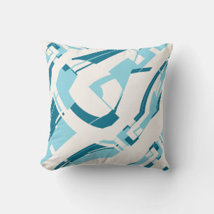 Aqua on Off-white Bold Diagonal Shapes Art Design Cushion