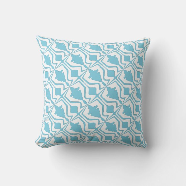 Aqua on White Sound Wave Design Diagonal Pattern Cushion (Front)