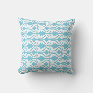 Aqua on White Sound Wave Design Horizontal Pattern Cushion