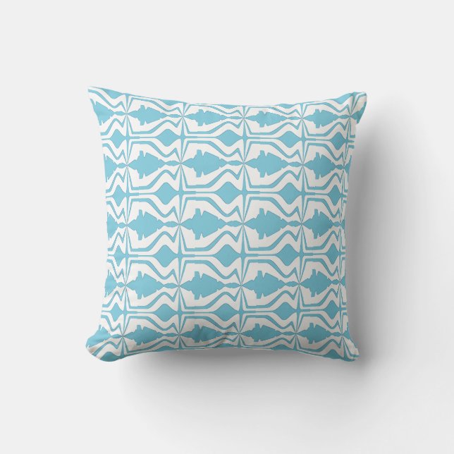 Aqua on White Sound Wave Design Horizontal Pattern Cushion (Front)