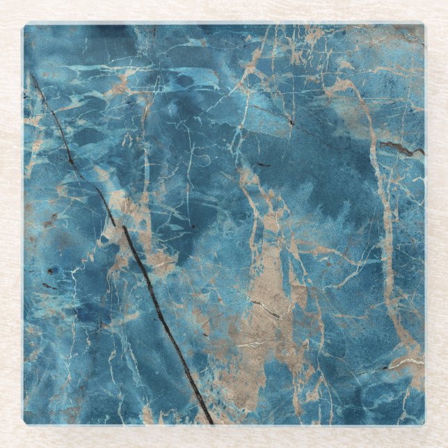 Aqua Onyx Marble: High-Resolution Design. Glass Coaster (Front)
