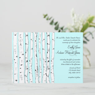 Aqua OR ANY COLOR Birch Tree Wedding Invitations