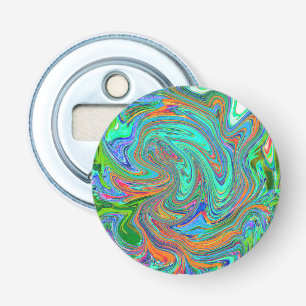 Aqua, Orange and Green Groovy Abstract Retro Art Bottle Opener