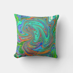 Aqua, Orange and Green Groovy Abstract Retro Art Cushion