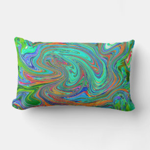 Aqua, Orange and Green Groovy Abstract Retro Art Lumbar Cushion