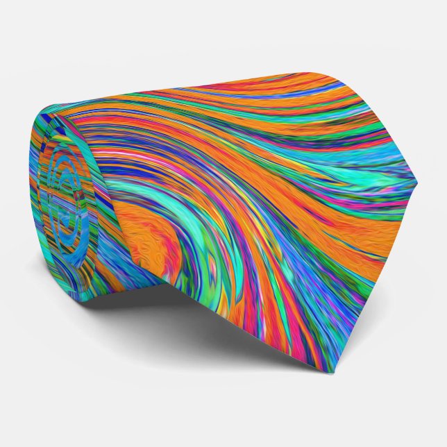 Aqua, Orange and Green Groovy Abstract Retro Art Tie (Rolled)