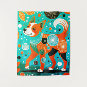 Aqua-Orange Canine Tapestry