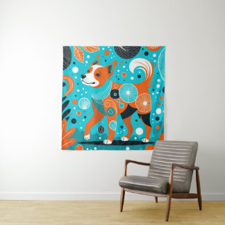 Aqua-Orange Canine Tapestry