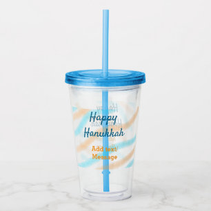 Aqua orange happy Hanukkah add name text message Acrylic Tumbler
