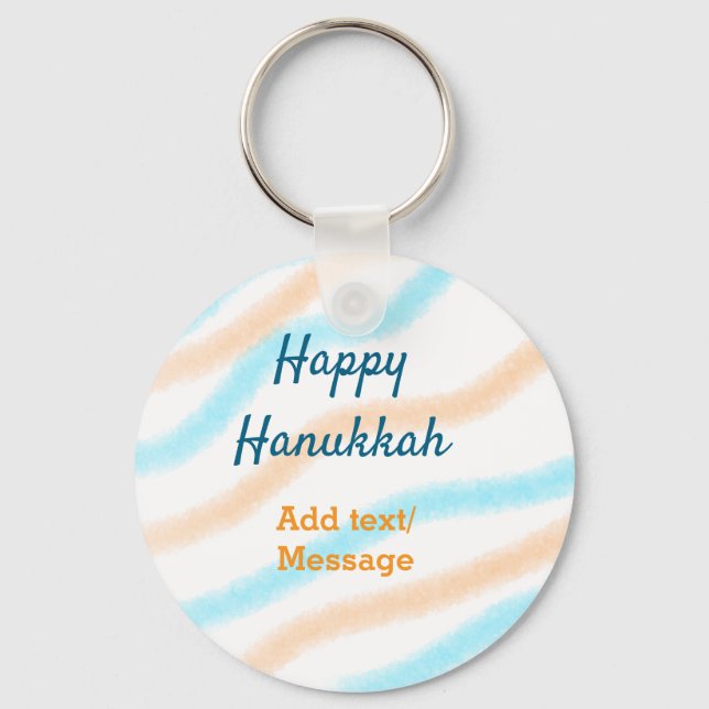Aqua orange happy Hanukkah add name text message Key Ring (Front)