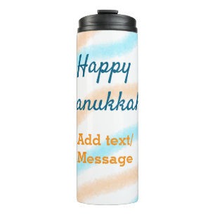 Aqua orange happy Hanukkah add name text message Thermal Tumbler