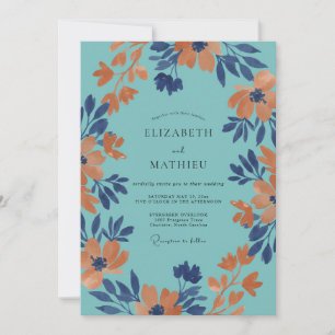 Aqua Orange Petal Wedding Invitation