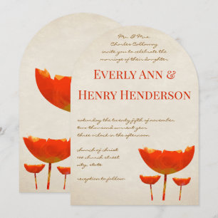 Aqua Orange Poppies Butterflies Wedding Invitation