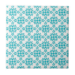 Aqua over White Damask Style Pattern Tile
