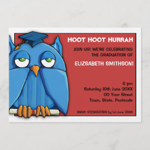 Aqua Owl Grad red Graduation Party 6 invitation