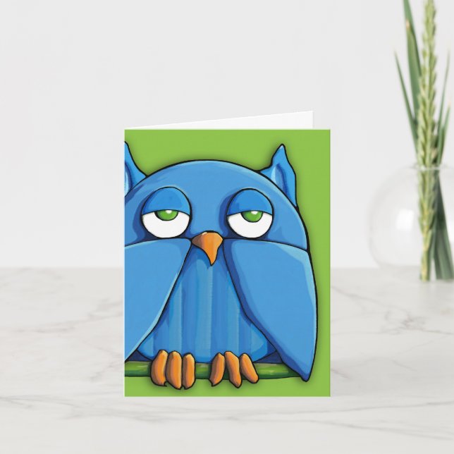 Aqua Owl green Note Card (Front)