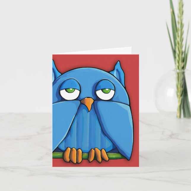 Aqua Owl red Note Card (Front)