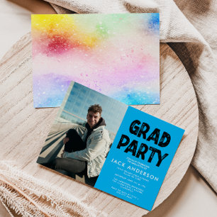 Aqua Paint Photo Graduation Party Invitation