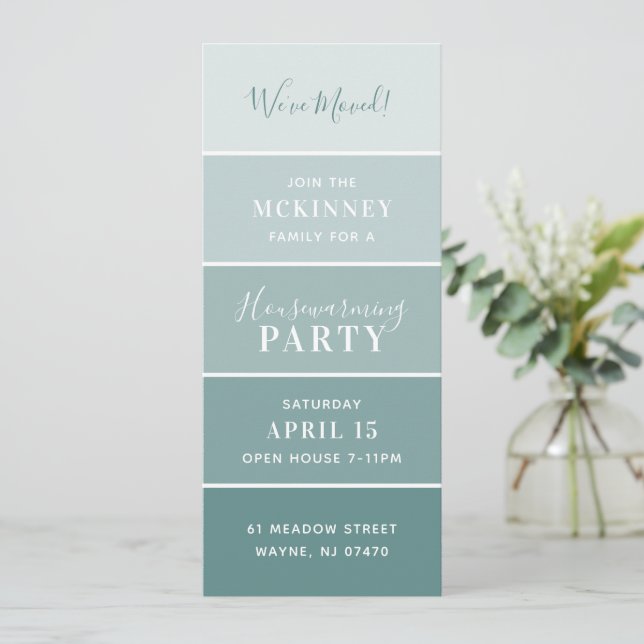 Aqua Paint Swatch Card Housewarming Party Invite (Standing Front)