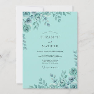 Aqua Painted Peony Wedding Invitation