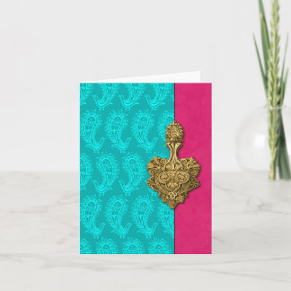 Aqua Paisley Peacocks Indian Note Cards