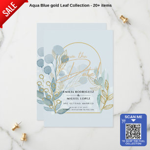 Aqua Pale Blue Leaves Wedding SAVE THE DATE Custom