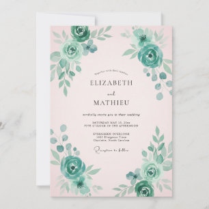 Aqua Pale Pink Petal Wedding Invitation