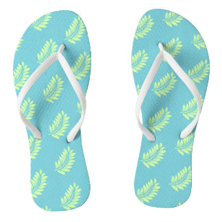 Aqua Palm Leaf Pattern Tropical Jandals