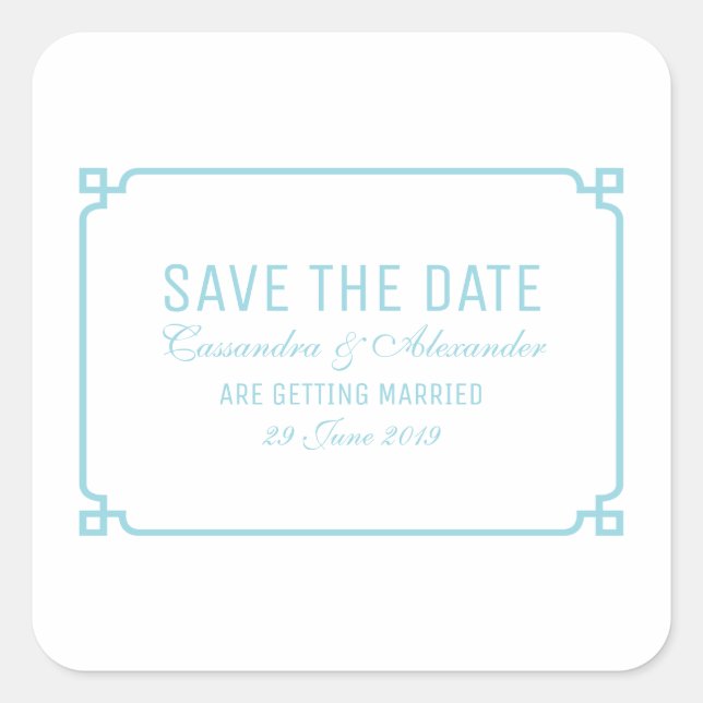 Aqua Paradise Deco Chic Save the Date Square Sticker (Front)