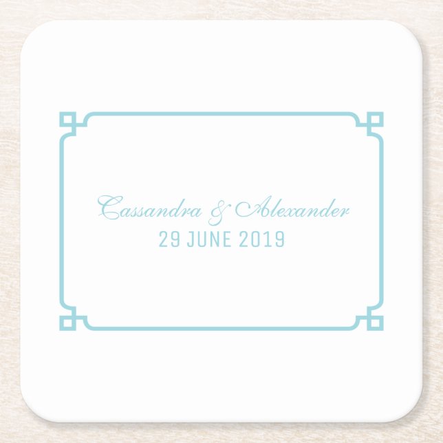 Aqua Paradise Deco Chic Wedding Square Paper Coaster (Front)