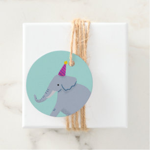 Aqua Party Animal Elephant Birthday Party Favour Tags