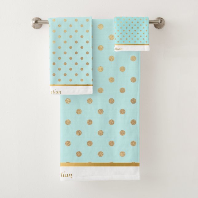 AQUA PASTEL SPOT PERSONALISED TOWEL SET (Insitu)