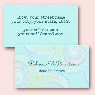 Aqua Pastel Swirl Make Up Artist Business Card