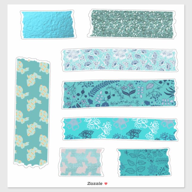 Aqua Patterns Huge Tape Strips Collage Fun (Sheet)