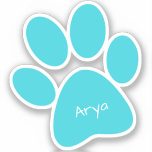 Aqua Paw Print Custom-Cut Vinyl Sticker