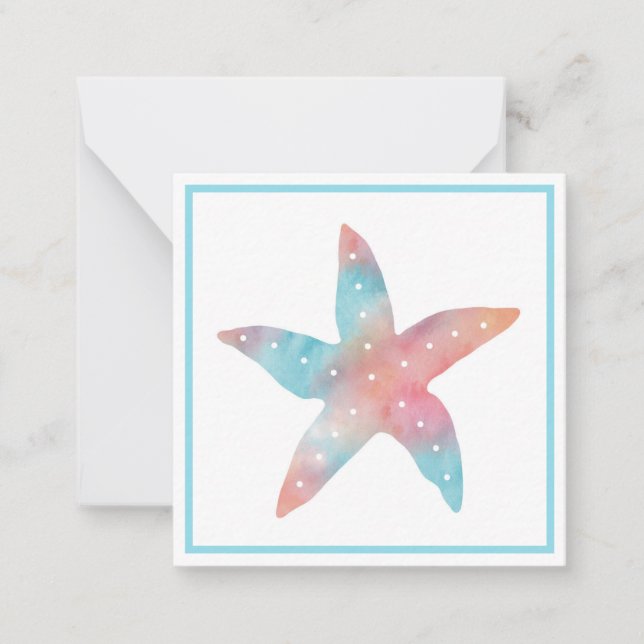 Aqua Peach Watercolor Starfish Card (Front)